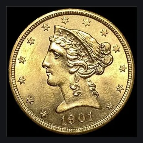 1901-S Liberty Head $5 gold half eagle, lot 902 in the October 15th to 18th Cleveland Craftsman coin auction