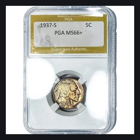 1937-S Buffalo nickel graded PGA MS66+, lot 6466d in the November 5th to 8th Tampa Technician coin auction