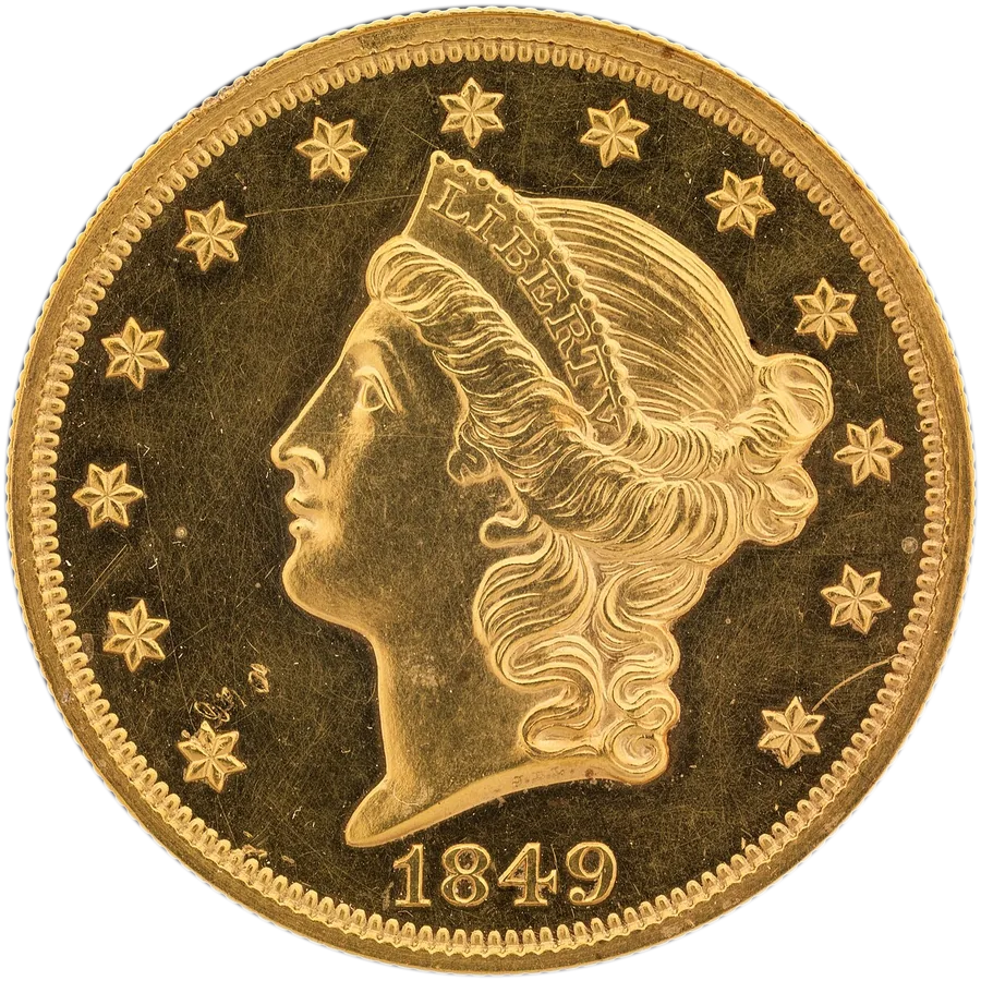 1849 Liberty Head twenty dollar gold double eagle, obverse